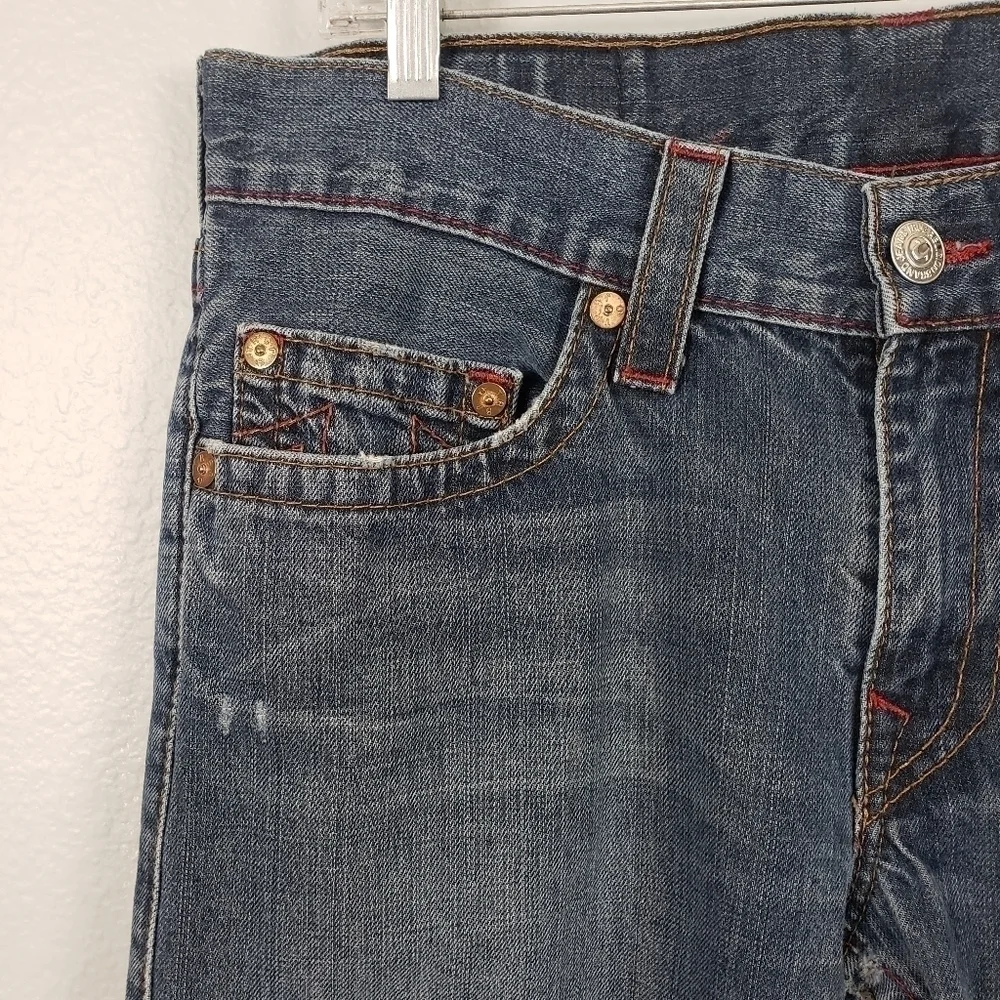 TRUE RELIGION Men's Jeans Blue Red Stitching Straight Sz 33